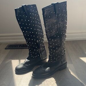 Zara Black Studded Tall Combat Boots